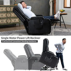 PELUMY Manual Lift Recliner Chair for Elderly with Massage & Heat, Oversized Heavy Duty 350 lbs Recliner with Cup Holders & USB Ports, Infinite Positioning Lift Chair (Breathable Leather, Black)