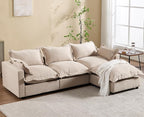 chairus 97" Modular Sectional Sofa with Moveable Ottoman Upholstered Deep Seat Linen Couch Set with Soft Pillows L-Shape Sofa Couch for Living Room, Apartment, Reception Room, 3-Seater/Oatmeal