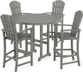 POLYWOOD® Palm Coast 5-Piece Round Farmhouse Bar Set in Slate Grey