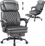 400lbs Office Chair with Foot Rest, Ergonomic Big and Tall Office Chair with Adjustable Headrest, High Back PU Leather Computer Chair,Comfy Heavy Duty Office Desk Chair (Classic Grey)