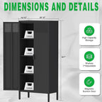 61 Inches Metal Storage Cabinet with Doors and Shelves, 4 Tier Kitchen Pantry Cabinet, Metal Cabinet for Home Office, Dinning Room, Laundry Room, Living Room, Bathroom and Utility Room (Black)