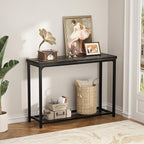 32" Small Console Table, 2-Tier Narrow Entryway Table, Sofa Table with Mesh Shelves, Console Tables for Living Room, Hallway, Entryway, Farmhouse Console Table with Storage, Oak Grey