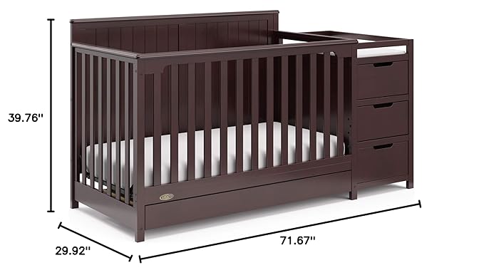 Graco Hadley 5-in-1 Convertible Crib & Changer (Espresso) – GREENGUARD Gold Certified, Fits Standard Crib Mattress, Converts to Toddler Bed and Full Bed, 4 Adjustable Mattress Heights