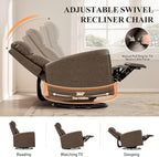 Swivel Rocking Recliner,Wide PU Leather Glider Sofa Chair with Ergonomic High Backrest for Bedroom,Living Room（ Brown）