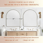ANDY STAR Arched Mirror, 30 x 36 Inch Gold Wall Mirror in Stainless Steel Metal Frame, Arch Top Rounded Corner 1 Inch Deep Set Design Wall Mount Hangs Vertical