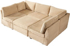 130'' Modern Modular Sectional Sofa with Movable Ottoman,5 Seats Cloud Comfort Corduroy Fluffy Couch,L Shaped Convertible Sofa Couch for Living Room,Beige