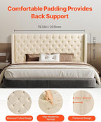 VEVOR Headboard, King Size Headboard with Adjustable Height, Comfortable Diamond Tufted for King Size Bed, W84.1 x H (54.33-60.24) x D 8.27 in, Ideal for Bedroom, Hotel, Homestay, Dormitory, Cream