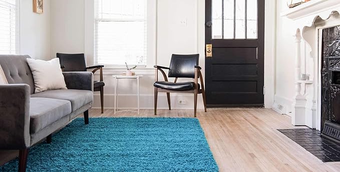 Unique Loom Solid Shag Collection Area Rug (4' 1" x 6' 1" Rectangle, Turquoise)