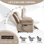 CANMOV 46" Wide Oversize Power Lift Recliner Chair, Extra Large Electric Lift Recliners for Elderly Big, Stand Up Recliner Chair with Massage and Heat, USB and Type-C Ports, Light Brown