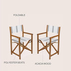 JONATHAN Y DRC1001B-SET2 Cukor Classic Vintage Outdoor Acacia Wood Folding Director Chair with Canvas Seat Mid-Century, Modern, Traditional, Classic, Coastal, White/Black Stripe/Teak Brown (Set of 2)