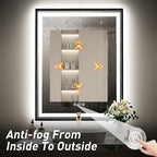 28X36 Inch Framed LED Lighted Bathroom Mirror,Backlit and Front Wall Mounted Black Metal Vanity Mirrors with Lights,Double LED Dimmable Illuminated & 3 Colors Temperature Anti-Fog Mirror