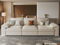 EASE MOOSE 3 Seater Deep Seat Sectional Sofa,Scratch Resistant Faux Leather Material, Oversized Modular Couch for Living Room,Modern Comfy Sofas for Small Spaces, Beige