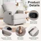 INZOY Manual Recliner with Thicker Backrest, Soft Fabric Manual Recliner with Overstuffed Cushion, Heavy Duty Reclining Sofa for Living Room Bedroom Apartment, Beige