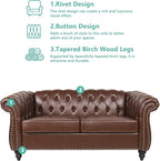 2 Piece Living Room Furniture Set, Faux Leather Loveseat and Chair Set, Mid Century Modern Upholstered Sofa Couch with Cushions, Vintage Comfy Tufted Chesterfield Couches for Bedroom, Office (Brown)