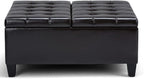 SIMPLIHOME Harrison 36 inch Wide Transitional Square Coffee Table Storage Ottoman in Tanners Brown Vegan Faux Leather, Assembled, For the Living Room and Bedroom