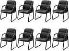 NEWBULIG Waiting Room Guest Chairs Set of 8, Stationary Office Reception Chairs No Wheels, Comfy Padded Arms and Seld Base, for Conference Room Lobby Home Computer Desk Bedroom Elderly, Black