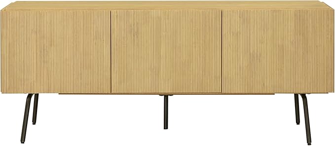 NTC Veil TV Stand with 3 Doors for TVs up to 60’’, Media Console with Vertical Groove Design and Metal Legs, Modern Entertainment Center for Living Room and Bedroom, Effortless Assembly, Sand