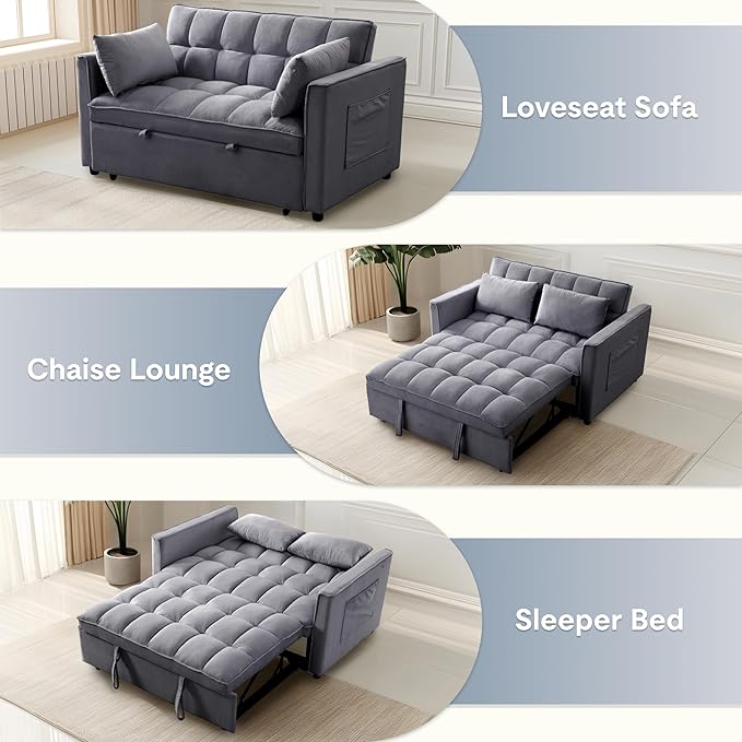 FLEXISPOT XCT4 Pull Out Couch for Small Spaces, 3-in-1 Convertible Loveseat Sofa Bed with Adjustable Backrest, Compact Futon Sofa Bed Twin Sleeper Loveseat for Apartment Dorm RV Guest Room, Gray