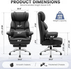 Office Desk Chair, Big and Tall Leather Gaming Chair with Footrest, Wide Ergonomic Comfy Executive High-Back Reclining Computer Chairs, Swivel Rolling Wheels and Padded Lumbar Support, Black
