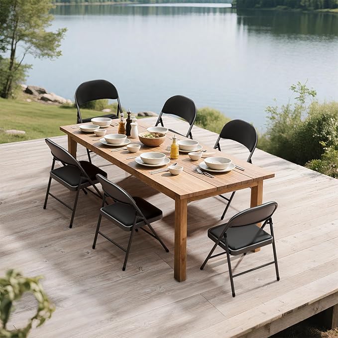 12 Pack Black Folding Chairs with Padded Cushion for Outside, Portable Stackable Commercial Metal Foldable Chairs with Steel Frame for Home Events Office Wedding Party, 350lbs Capacity