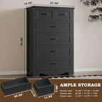 Tall 6-Drawer Dresser for Bedroom, Modern Wooden Chest of Drawers with Metal Handles, Anti-Tipping Design, Sturdy and Stable Storage Organizer for Living Room, Entryway, Home Office, Standard