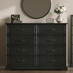 Farmhouse 8 Drawers Dresser for Bedroom, 54" Wide Modern Chest of Drawers with Deep Drawers & Bar Handles, Rustic Wood Dresser TV Stand, Wooden Closet Storage Organizer for Living Room, Hallway, Black