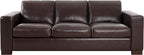 Naomi Home Freya Genuine Leather Sofa - Luxurious Comfort, Goose Feather Cushion Filling, Square Arm Design, Sturdy Block Legs, Elegant Espresso - Ideal for Living Room, Office, or Bedroom