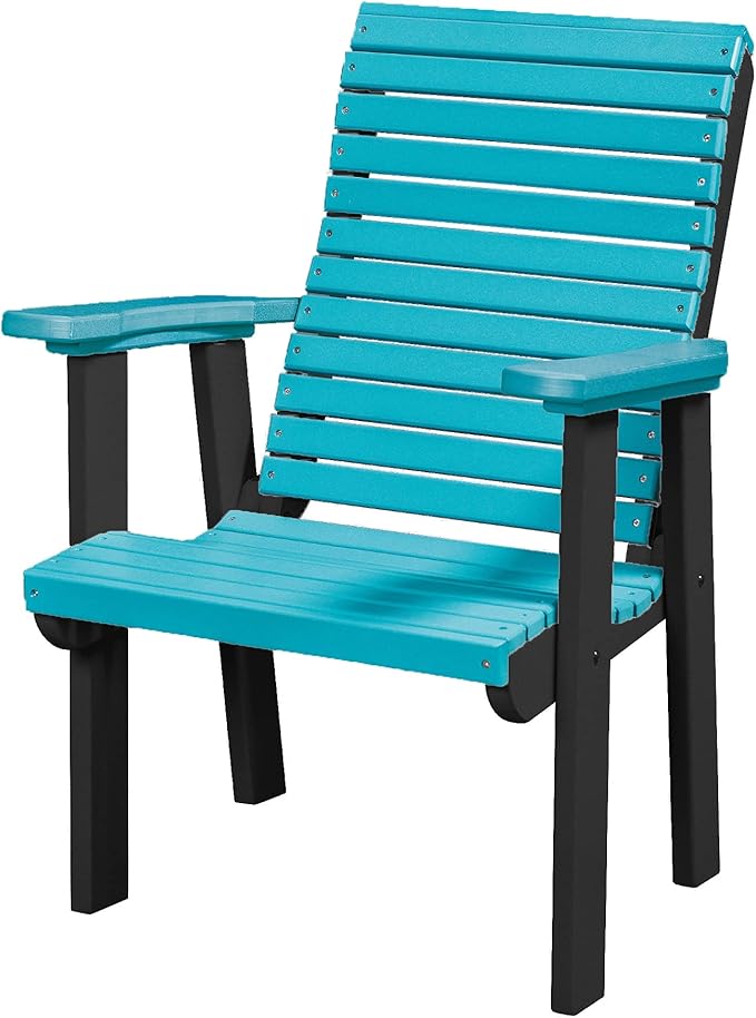DutchCrafters Modern Horizontal Slat High Back Poly Outdoor Patio Chair (Black & Aruba Blue)