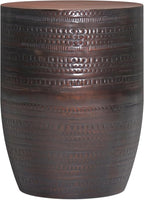 SIMPLIHOME Johnsen Metal Table - 15 inch Wide Solid Iron Drum Accent Table in Oil Rubbed Bronze with Tribal Pattern, Round Boho End Table for Living Room, Bedroom, or Home Office, Fully Assembled