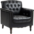 UIXE Faux Leather Accent Chairs Set of 2, Comfy Club Chair Upholstered Armchair for Living Room, Button Tufted Arm Chair Retro Single Sofa Side Reding Seat for Bedroom - Black