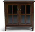 SIMPLIHOME Warm Shaker SOLID WOOD 32 inch Wide Transitional Low Storage Cabinet in Tobacco Brown for the Living Room, Entryway and Family Room