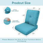 Outdoor Chair Cushions 3 Packs - Outside High Back Thick Water-Resistant Cushion 22x24 with Zipper Cover for Patio Glider Rocking Chairs Loveseat Couch – Teal/Buckle