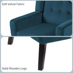 Accent Chair, Mid-Century Modern Velvet Fabric Chairs with Arms for Living Room, Comfy Upholstered Club Single Sofa Armchair for Bedroom Waiting Room with Solid Wood Frame (Velvet Blue, Set of 1)
