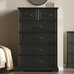 Farmhouse 6 Drawers Dresser for Bedroom, 49" Tall Modern Chest of Drawers with Deep Drawers & Bar Handles, Rustic Wood Dresser TV Stand, Wooden Closet Storage Organizer for Living Room, Hallway, Black