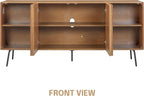 NTC MOSSIC Modern Sideboard with 4 Doors, Natural Rattan Storage Cabinet, Buffet with Metal Legs, Boho Accent Cabinet for Living Room, and Entryway, Effortless Assembly, Teak Look