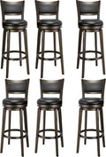 PrimeZone Swivel Bar Stools Set of 6, 34 Inch Extra Tall Bar Height Barstools, Black Faux Leather Bar Stool with High Backrest, Solid Wood Leg, Wrap-Around Footrest, Counter Stools for Pub