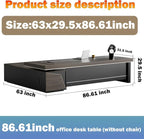 Modern Large Desk, Modern L-shaped Desk With Side Cabinets, Executive Desk With Combination Lock Drawer, Business Furniture Desk With Simple Cable Management (chair Not Included)(63x29.5x86.6inch)