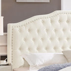 24KF Upholstered Button Tufted Queen Headboard with Nailhead Trim, Elegant Boucle Fabric Full headboard, 6031-Q-Boucle-Ivory