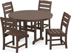 POLYWOOD® Lakeside 5-Piece 48 Inch Round Dining Table Set, Mahogany - 4 Person Outdoor Dining Set, Composite Patio Furniture