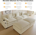 Cloud Couch, Modular Sectional Sofa with Ottoman, Charging Station, Throw Pillows, Cup Holders, Modern Convertible L Shaped Couches for Living Room, Bedroom (White, 116"- U Shape)