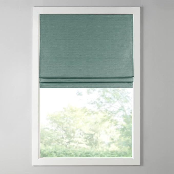 Madison Park Cordless Roman Shades Faux Silk Shade with Sheen 1-Panel Privacy, Room Darkening, Energy Efficient, Thermal Insulated Window Blind for Bedroom, Living Room Décor, 33"W x 64"L Como, Green