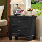 Farmhouse Bedroom Dresser and Nightstand Set of 4, 6 Drawer Low & 5 Drawers Dresser & 2 Drawer Nightstand Set, Rustic Wood Bedroom Furniture Set for Livingroom, Hallway, Black