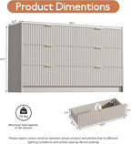 Beige Dresser for Bedroom, Modern Dresser with 6 Drawers and Smooth Slides, Wide Chest of Drawers with Golden Handles for Bedroom, Living Room, Closet, 15.7" D x 55.1" W x 31.4" H