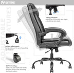 OUTFINE Office Chair Executive Office Chair Desk Chair Computer Chair with 5-Year hydrolysis-Resistant Leather Spring Cushion Ergonomic Support Tilting Function Upholstered in Bonded Leather Black