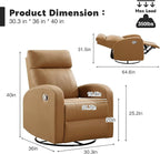 Swivel Rocker Recliner Chair, Manual Leather Recliner, Glider Rocking Recliner Chair 360°Swivel Nursery Reclining Chair for Living Room, Light Brown