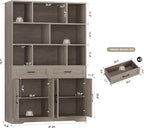 HOSTACK 71" Tall Bookcase with Drawers and Doors, 47" Wide Book Shelf and Bookcase with Storage, 6 Tier Large Book Storage Cabinet with 14" Deep Display Shelves for Living Room, Home Office, Ash Grey