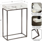 Kate and Laurel Karlsen Modern Faux Marble and Metal Narrow Side Table, 16 x 8 x 24, White and Gray Gunmetal, Minimal Slim End Table for Use as Bedroom Nightstand or Entryway Accent