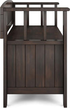 SIMPLIHOME Acadian Entryway Storage Bench - 36 inch Wide Solid Wood Small Hallway Seat in Brunette Brown, Transitional Bench for Mudroom with Lift-Up Lid, 2 Compartments and Slatted Backrest