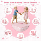 5 Pcs Modular Kids Play Couch, Toddler Couches That Fold Out, Plush Foam Chair for Children’s Playroom, Velvet Fabric Convertible Foam and Floor Cushion for Boys and Girls (Pink,02)