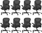 ZZH Ergonomic Office Chair Set of 8 with Adjustable Lumbar Support, Mesh Home Office Desk Chair with Wheels and Flip-up Arms, Black